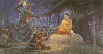 Religious Painting - buddha reestioned a haughty hermit saccaka after being defeated Buddhism